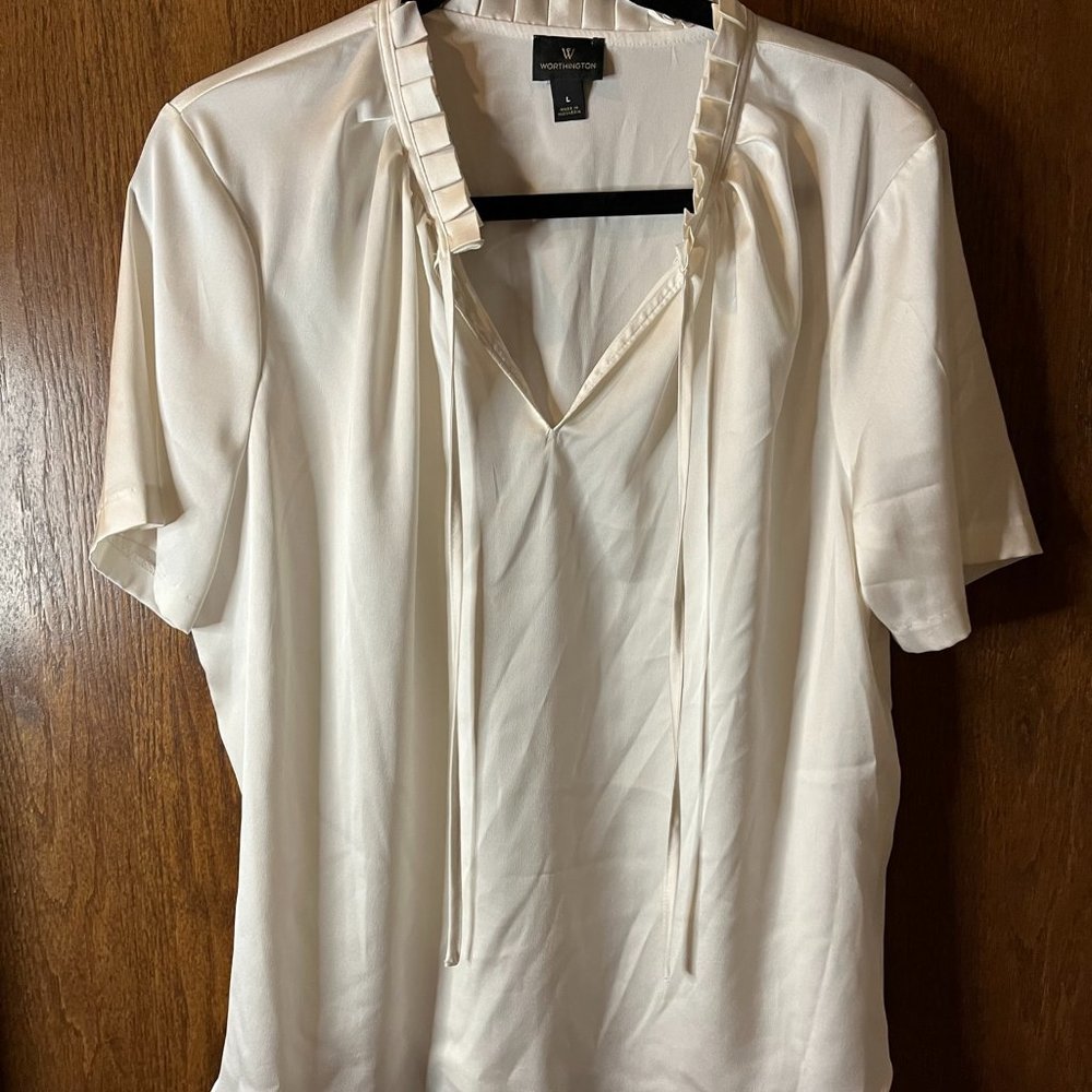 Worthington cream satin blouse, size L